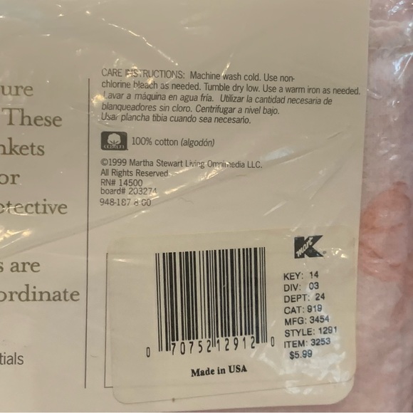 VTG NWT 90s Y2K Martha Stewart baby receiving blankets pink bunnies NEW NOS - Picture 2 of 5